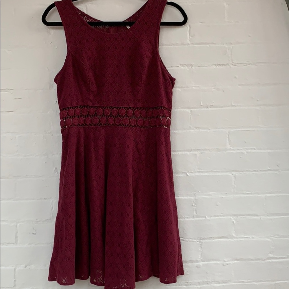 Maroon Free People Skater Dress with Floral Eyelet